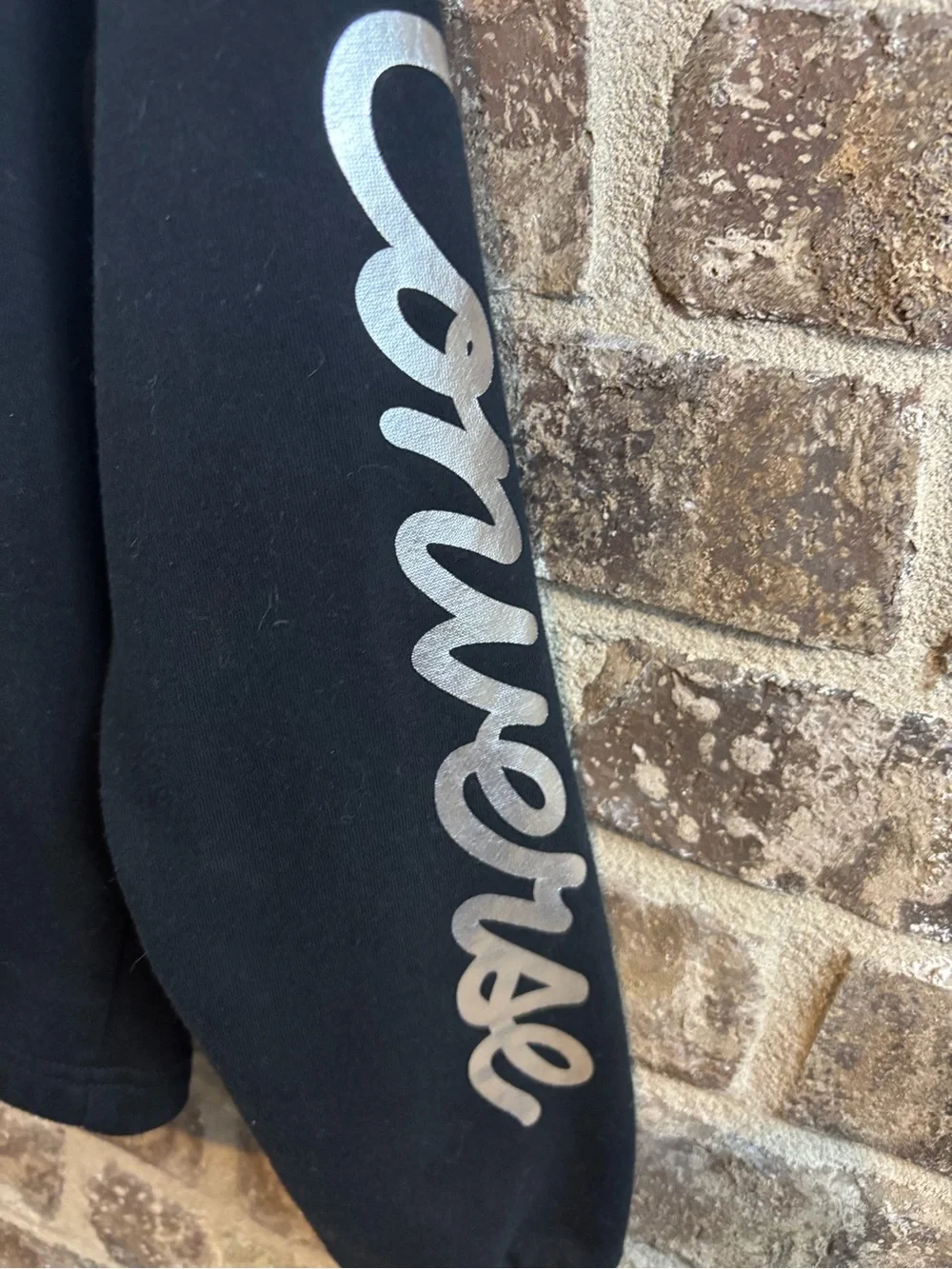 Converse Black Cropped Hoodie with Silver Foil All Star Logo Girls XL 13-15